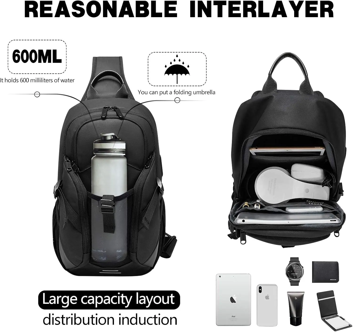 JUMO CYLY Water-Resistant Sling Bag for Men, USB Crossbody Backpack Casual Mens Shoulder Bag