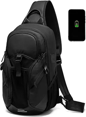 JUMO CYLY Water-Resistant Sling Bag for Men, USB Crossbody Backpack Casual Mens Shoulder Bag