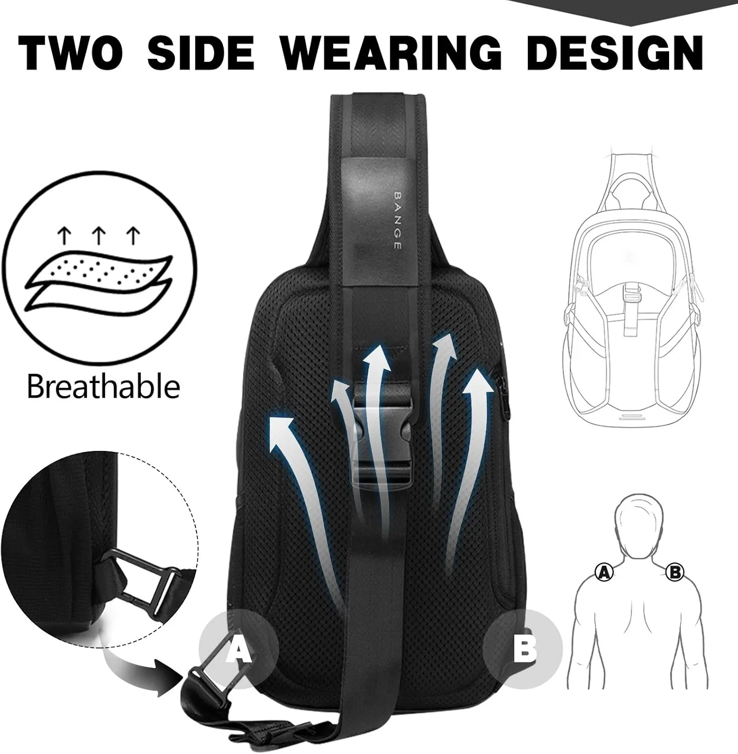 JUMO CYLY Water-Resistant Sling Bag for Men, USB Crossbody Backpack Casual Mens Shoulder Bag
