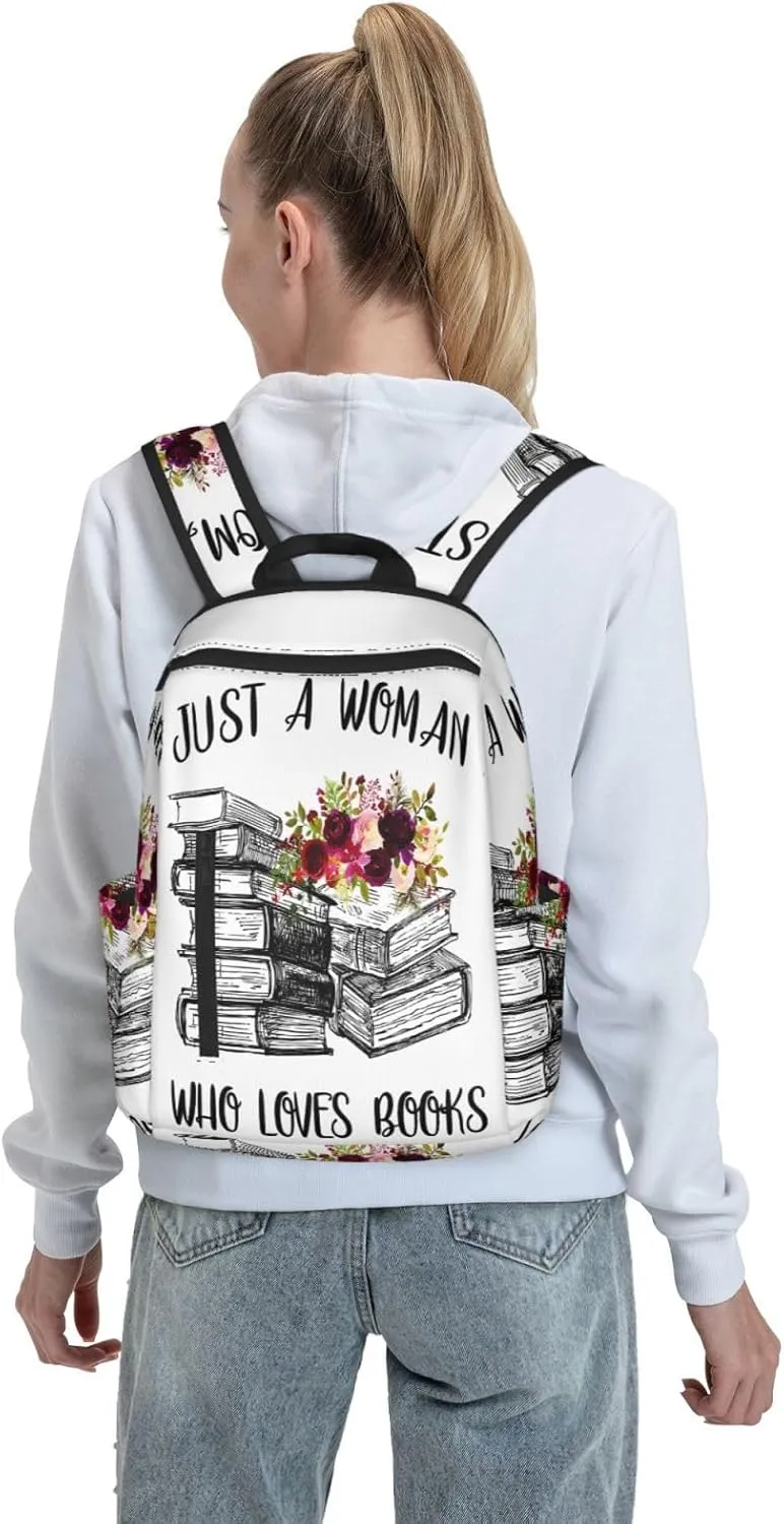 Just A Women Who Loves Books Travel Laptop Backpack Casual Backpacks Double Shoulder Daypack Notebook Rucksack Work Bags Sports Bag for Gym Hiking Camping Beach