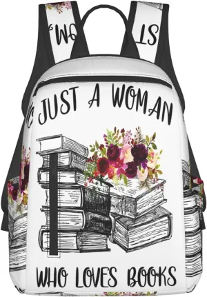 Just A Women Who Loves Books Travel Laptop Backpack Casual Backpacks Double Shoulder Daypack Notebook Rucksack Work Bags Sports Bag for Gym Hiking Camping Beach