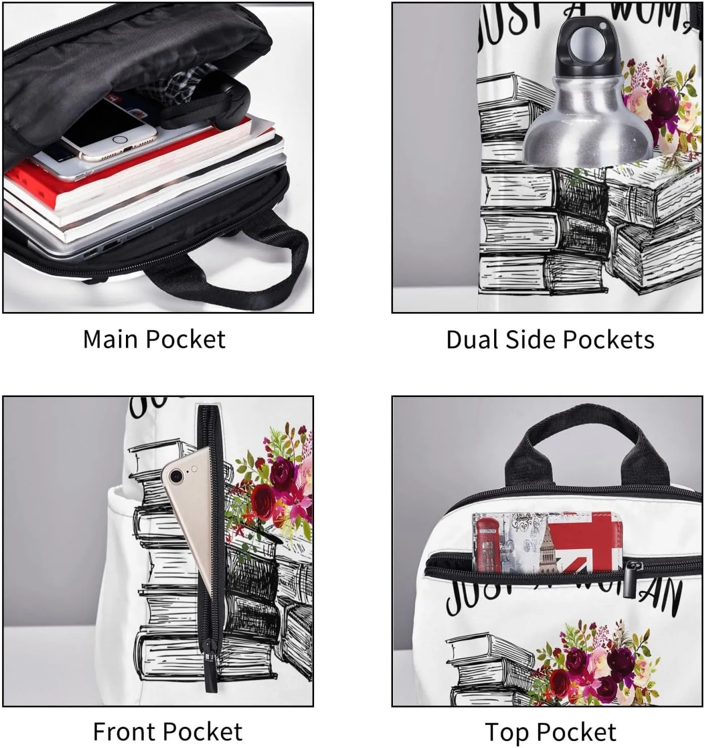Just A Women Who Loves Books Travel Laptop Backpack Casual Backpacks Double Shoulder Daypack Notebook Rucksack Work Bags Sports Bag for Gym Hiking Camping Beach