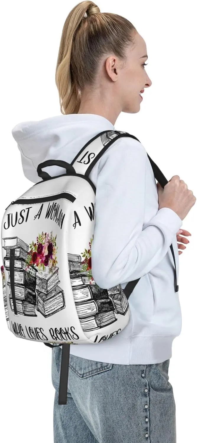Just A Women Who Loves Books Travel Laptop Backpack Casual Backpacks Double Shoulder Daypack Notebook Rucksack Work Bags Sports Bag for Gym Hiking Camping Beach