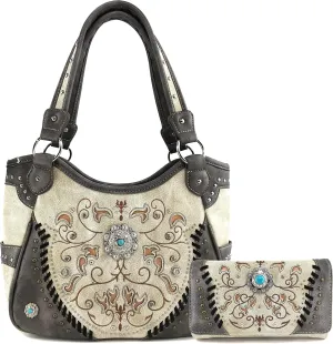 Justin West Concho Floral Embroidered Studded CCW Concealed Carry Shoulder Purse Handbag Wallet