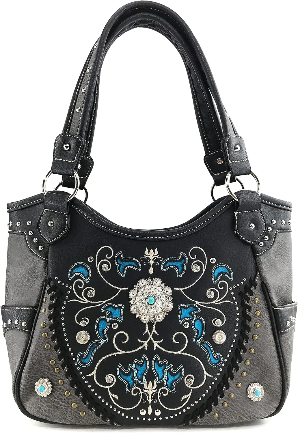 Justin West Concho Floral Embroidered Studded CCW Concealed Carry Shoulder Purse Handbag Wallet