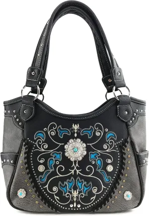 Justin West Concho Floral Embroidered Studded CCW Concealed Carry Shoulder Purse Handbag Wallet