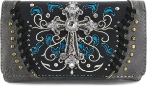 Justin West Cross Floral Embroidered Studded CCW Concealed Carry Shoulder Purse Handbag Wallet