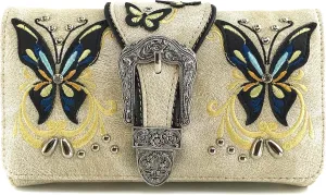 Justin West Floral Embroidery Butterfly Rhinestone Buckle Stud Conceal Carry Handbag Purse
