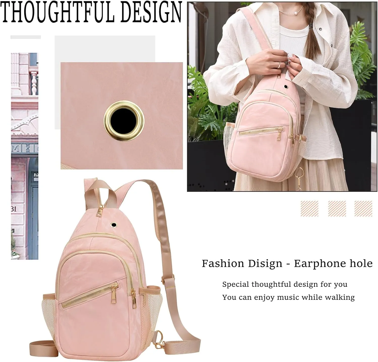 KAHHZA Convertible Sling Bag Crossbody Backpack For Women Small Chest Bag Purse Water Resist Shoulder Bag For Travel Hiking