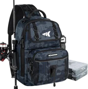 KastKing BaitSpace Fishing Sling Bag, Fishing Backpack with Rod & Beverage Holder, Tackle Bag for Fishing Gear