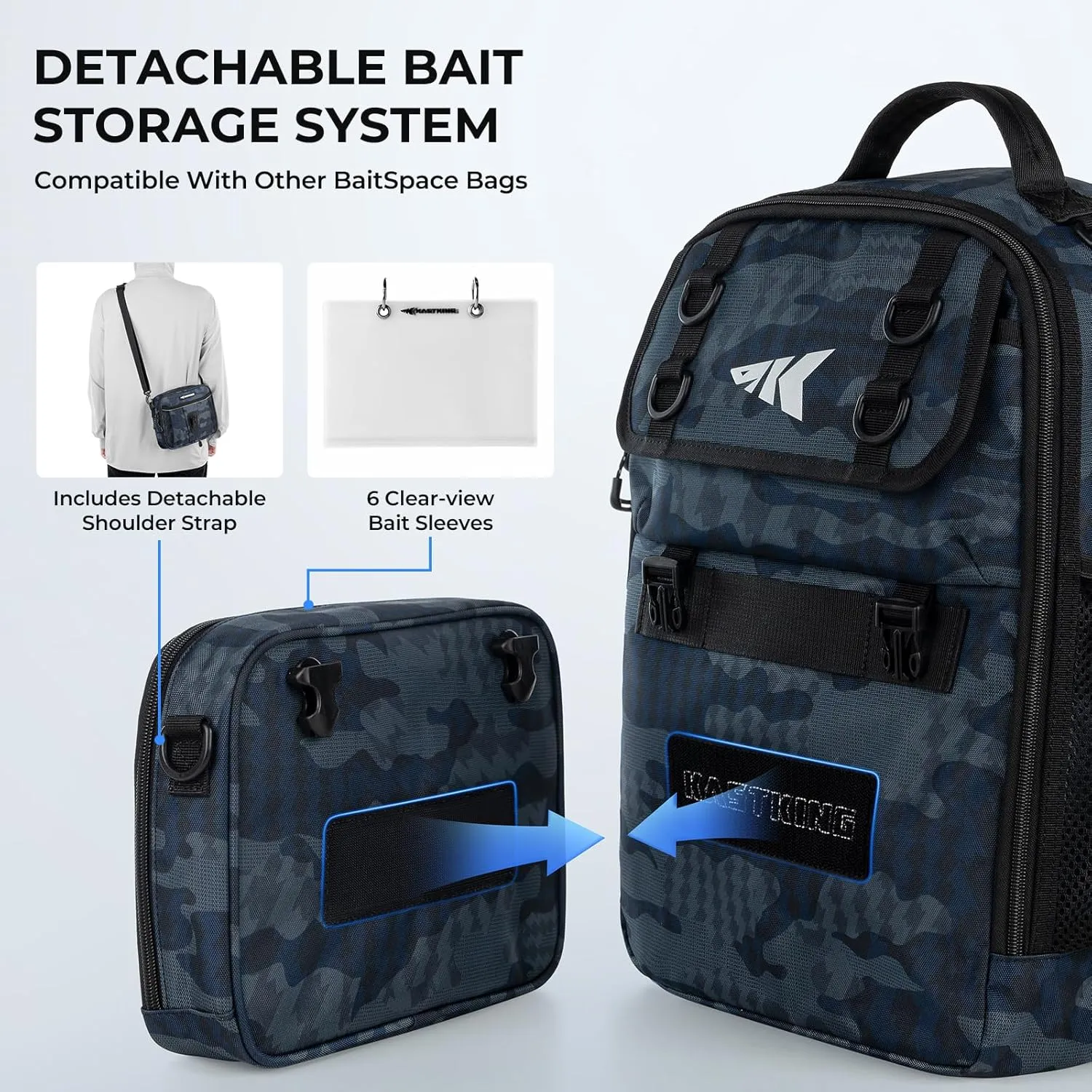 KastKing BaitSpace Fishing Sling Bag, Fishing Backpack with Rod & Beverage Holder, Tackle Bag for Fishing Gear