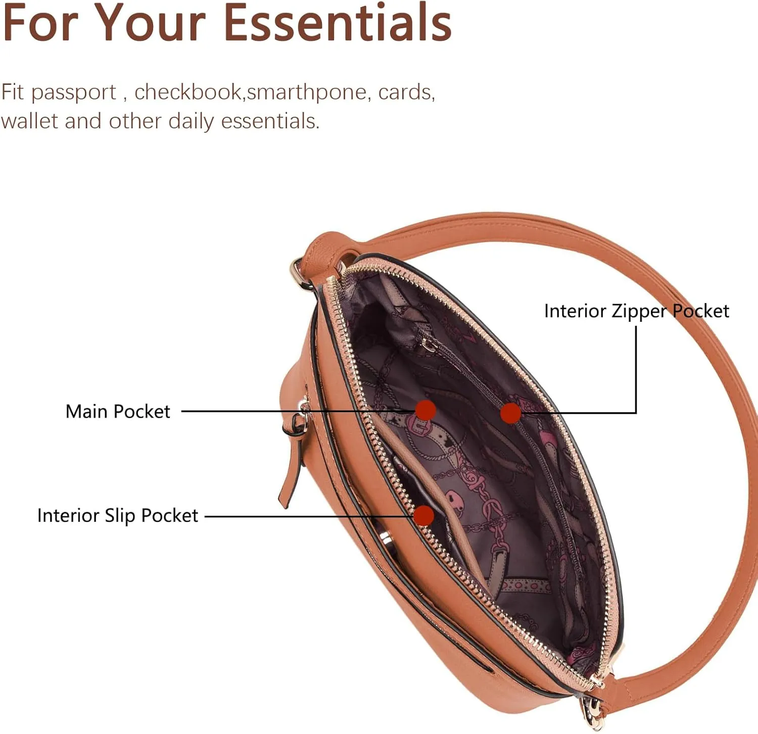LA TERRE Small Crossbody Bag, Dome Shoulder Bag with Zipper Pocket Adjustable Strap