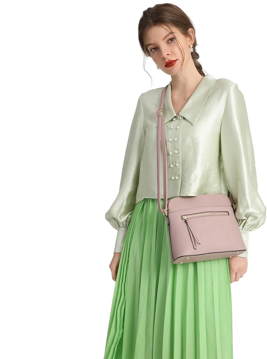 LA TERRE Small Crossbody Bag, Dome Shoulder Bag with Zipper Pocket Adjustable Strap
