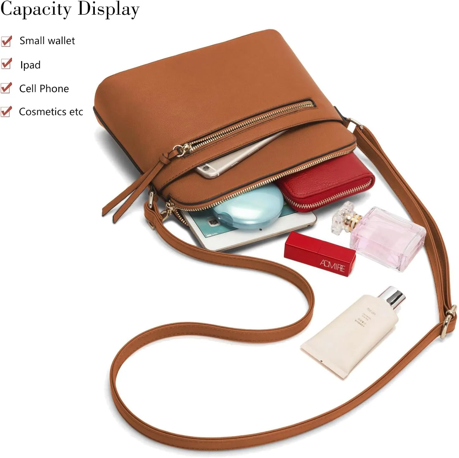 LA TERRE Small Crossbody Bag, Dome Shoulder Bag with Zipper Pocket Adjustable Strap