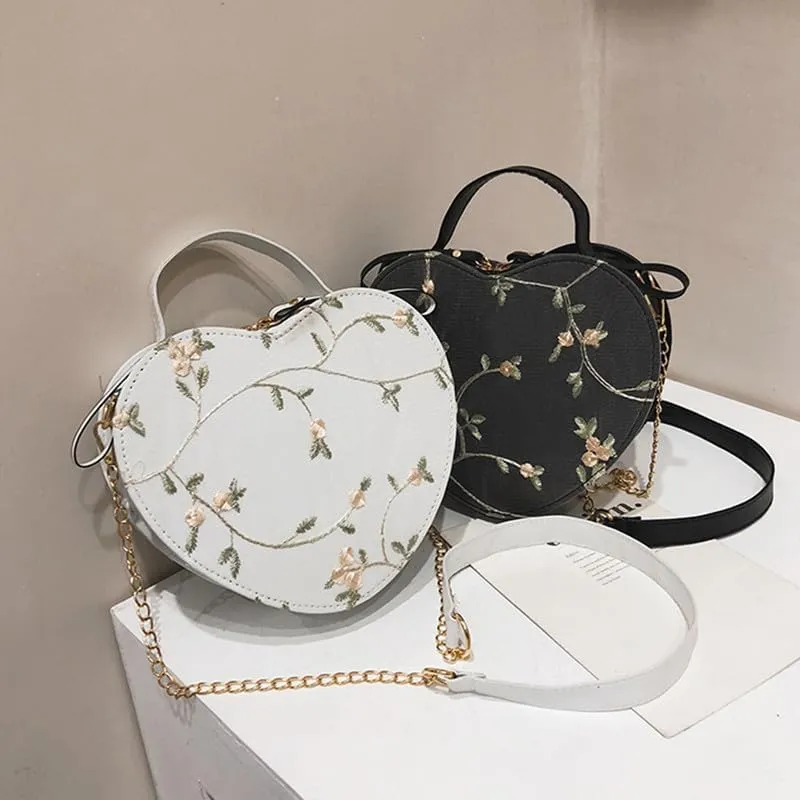 Lace heart small bag for women trendy lady diagonal embroidery single shoulder portable girl small shoulder bag