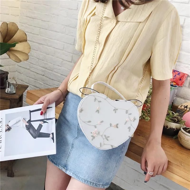 Lace heart small bag for women trendy lady diagonal embroidery single shoulder portable girl small shoulder bag