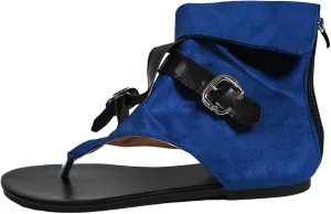 Ladies Clip Toe Flat Roman Sandals Denim Belt Buckle Large Size High Top Herringbone Cool Boots Ladies Thong Sandals