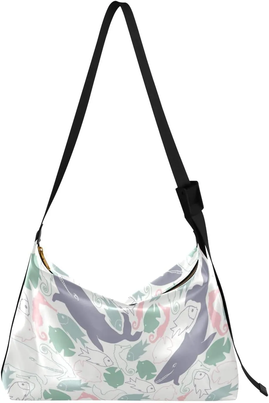 Lady's Leather Handbag with Zipper Adjustable Strap Shoulder Soft Hobo Crossboby Bag Pattern 1