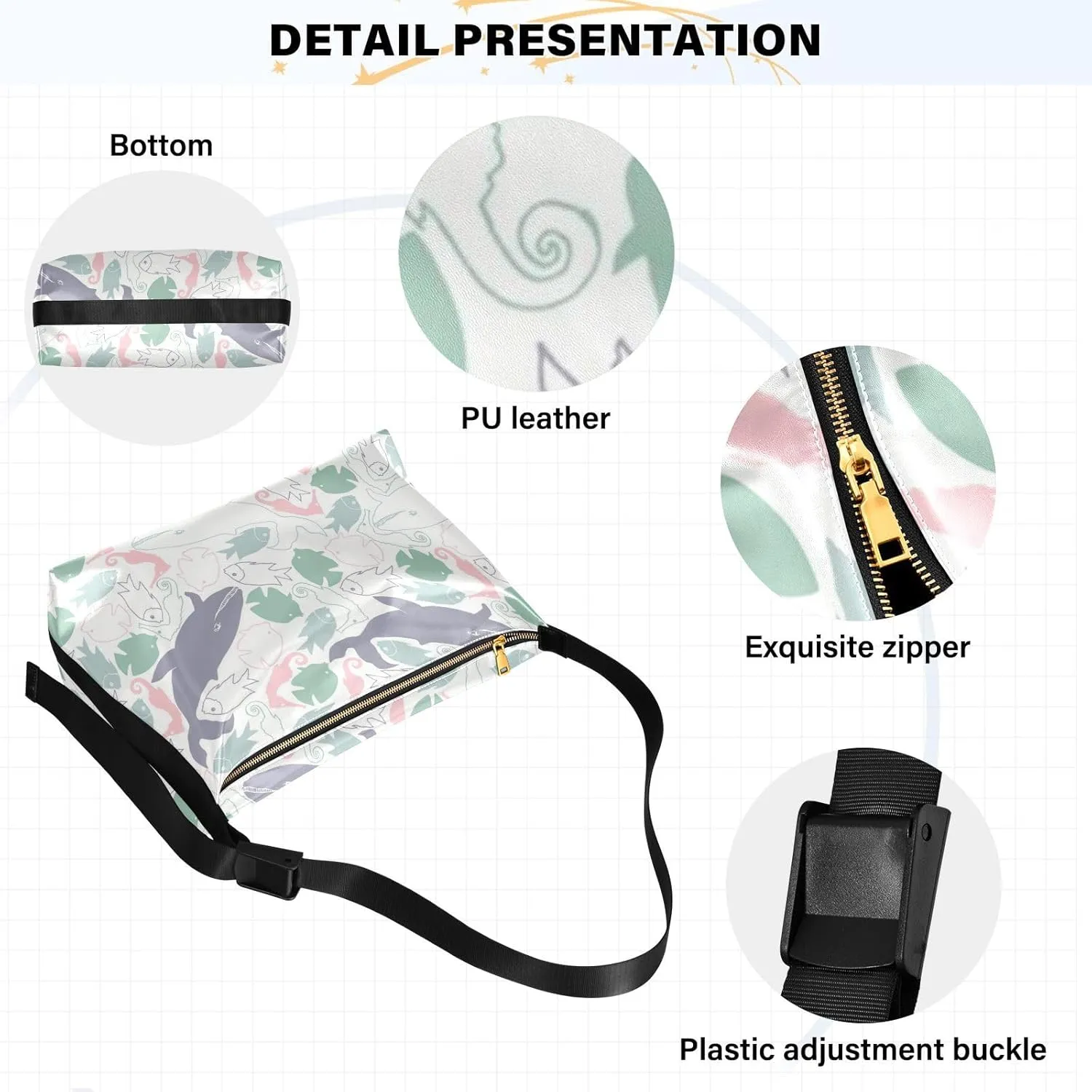 Lady's Leather Handbag with Zipper Adjustable Strap Shoulder Soft Hobo Crossboby Bag Pattern 1