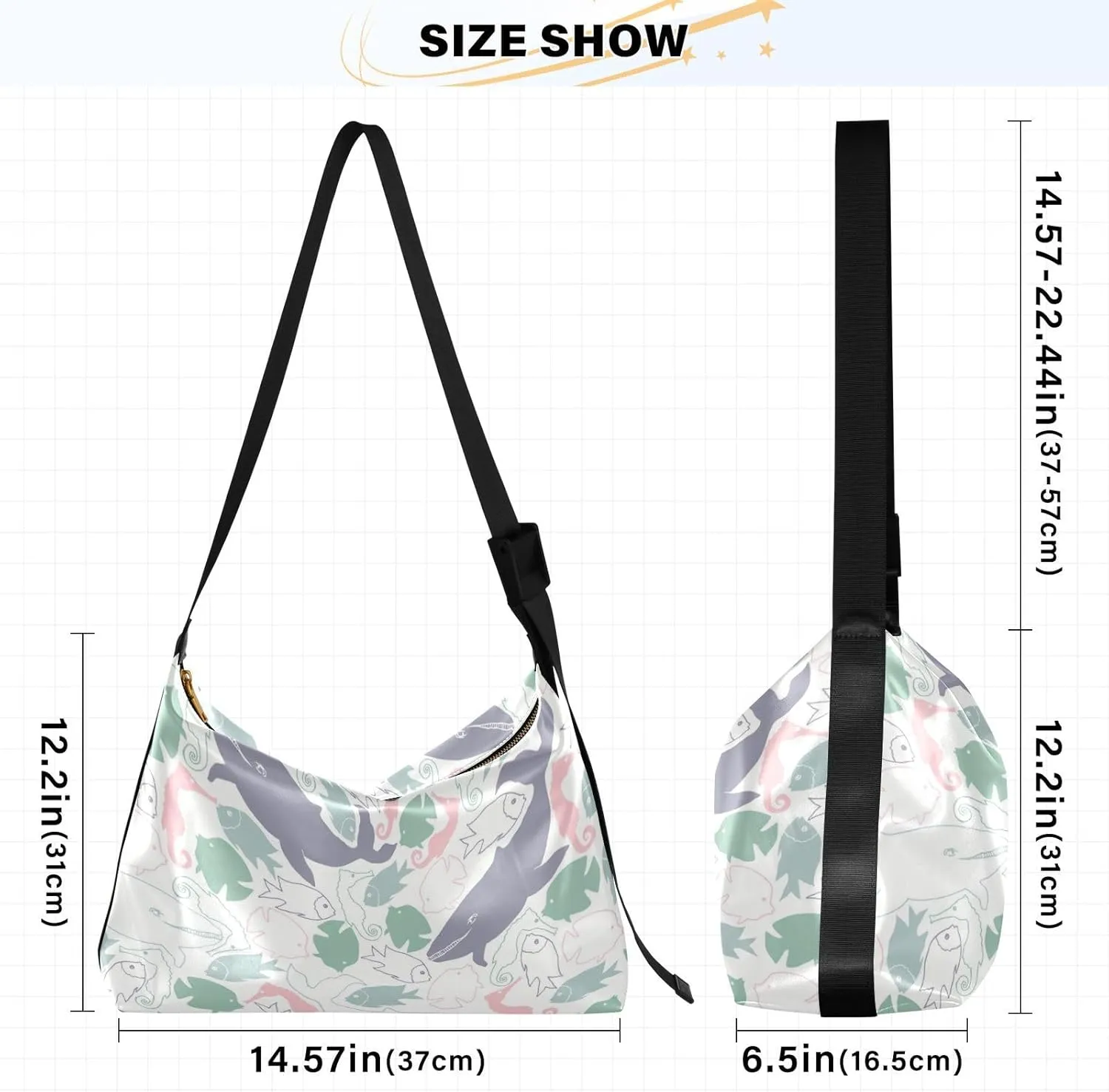 Lady's Leather Handbag with Zipper Adjustable Strap Shoulder Soft Hobo Crossboby Bag Pattern 1