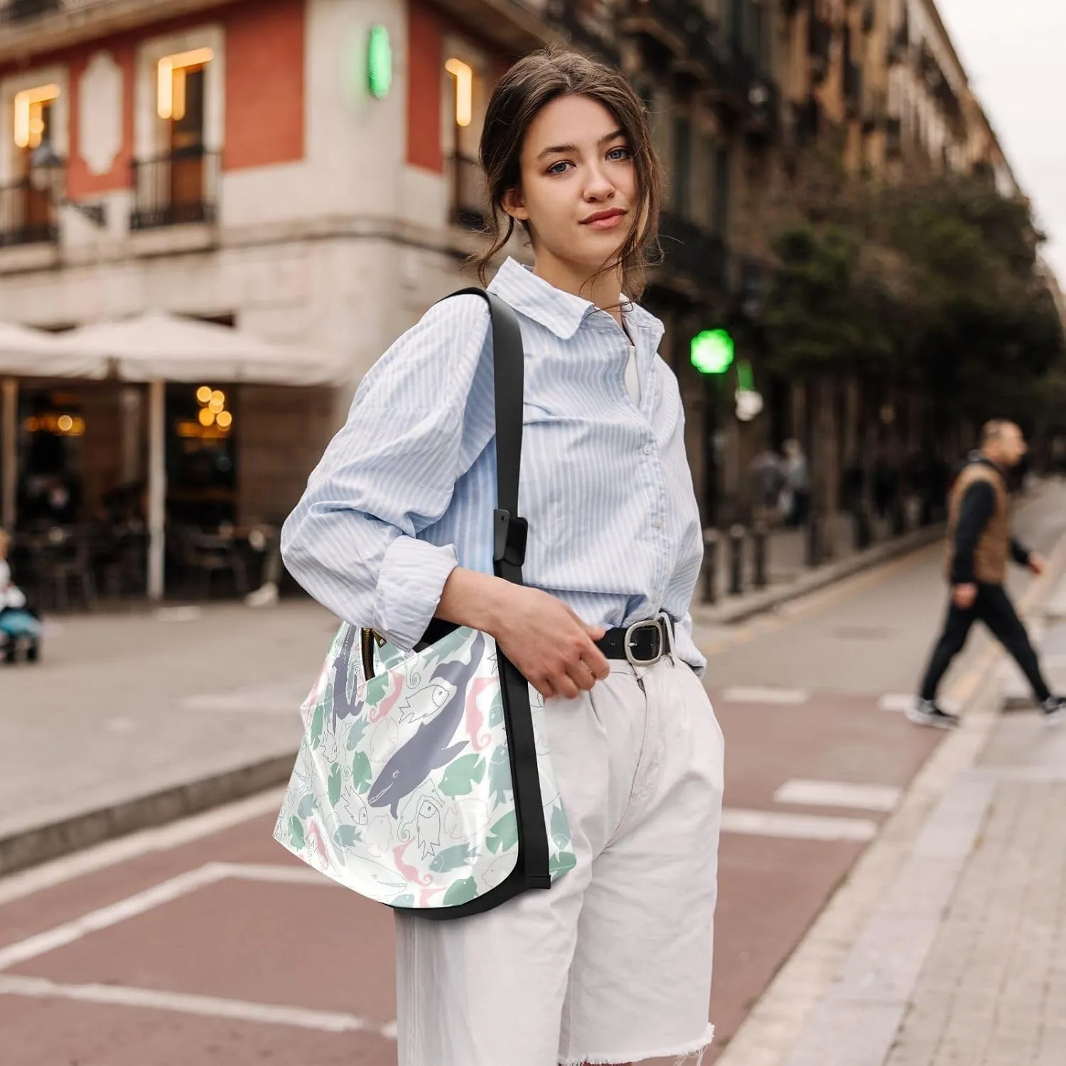 Lady's Leather Handbag with Zipper Adjustable Strap Shoulder Soft Hobo Crossboby Bag Pattern 1
