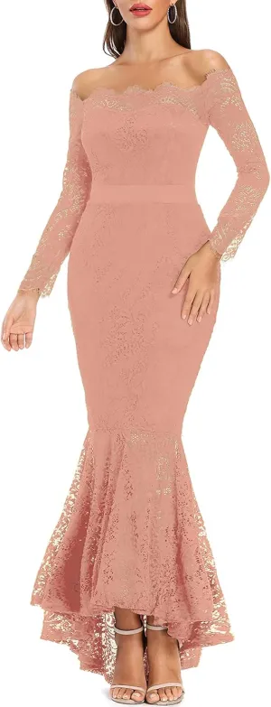 LALAGEN Women's Floral Lace Long Sleeve Off Shoulder Wedding Mermaid Dress