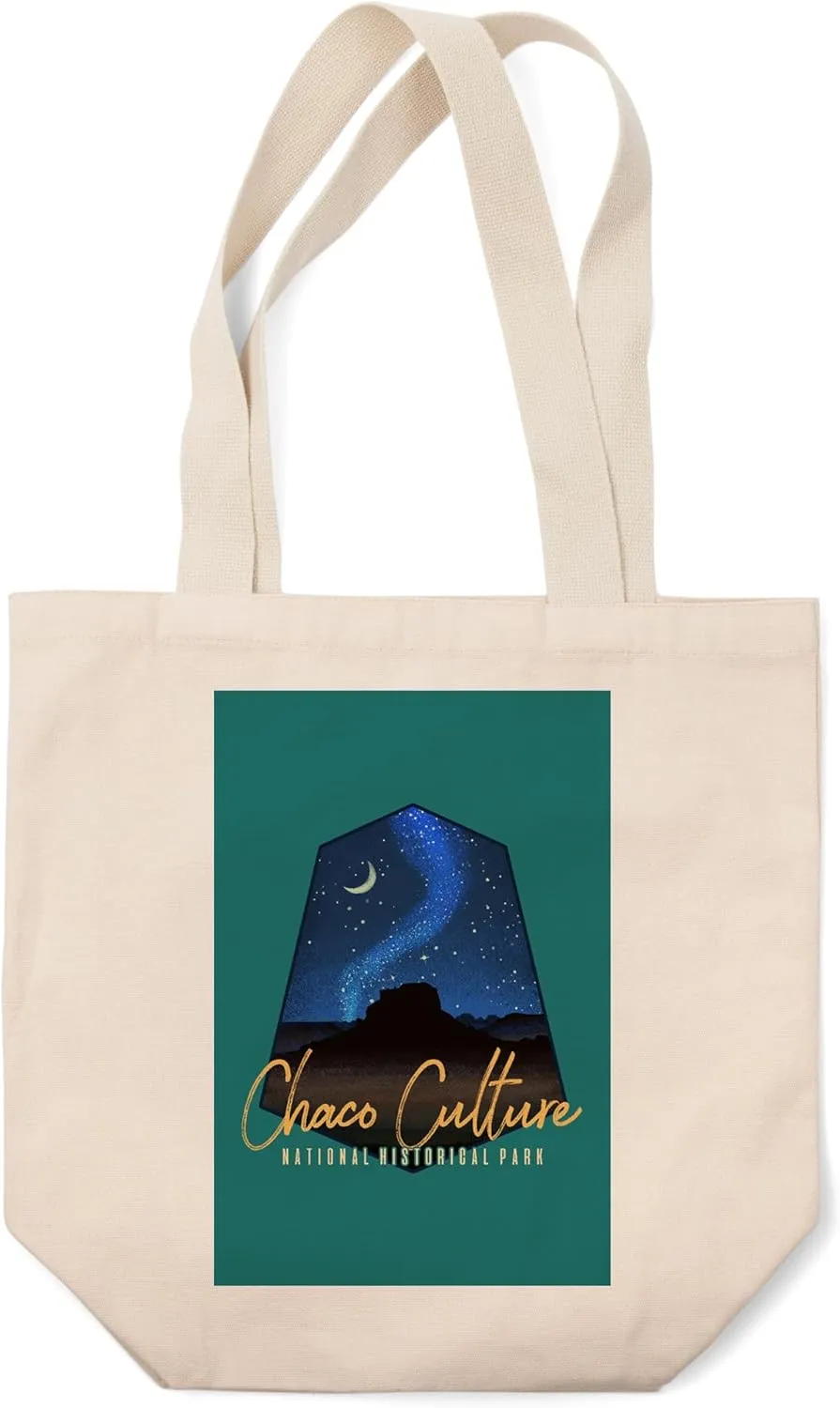 Lantern Press Chaco Culture National Historical Park, New Mexico, Tent and Night Sky, (100% Cotton Canvas Reusable Tote Bag)