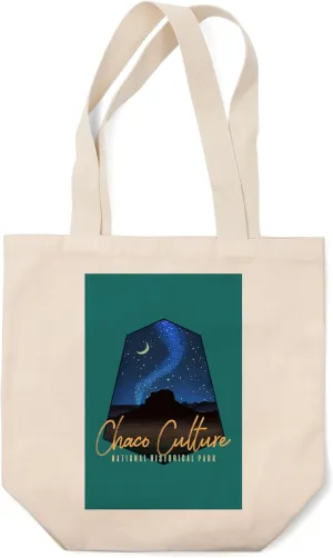 Lantern Press Chaco Culture National Historical Park, New Mexico, Tent and Night Sky, (100% Cotton Canvas Reusable Tote Bag)