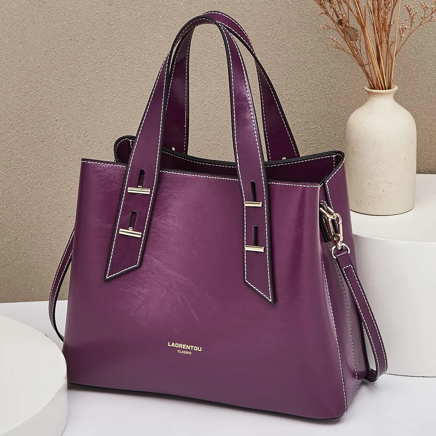 LAORENTOU Women Crossbody Handbags Cow Leather Satchel Handbags for Women Top-handle Shoulder Tote Purses