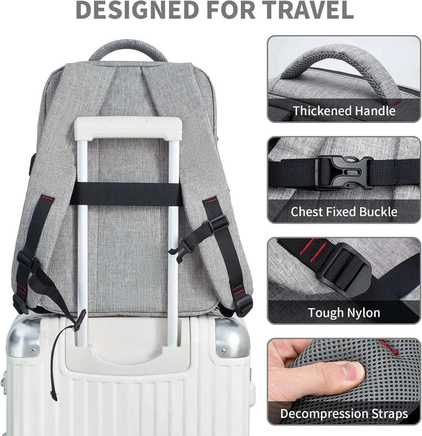 Laptop Backpack for Women Men,Work Commuter Travel Business Backpack with Laptop Compartment,College Computer Casual Daypack, Book Bags,17 Inch Gray