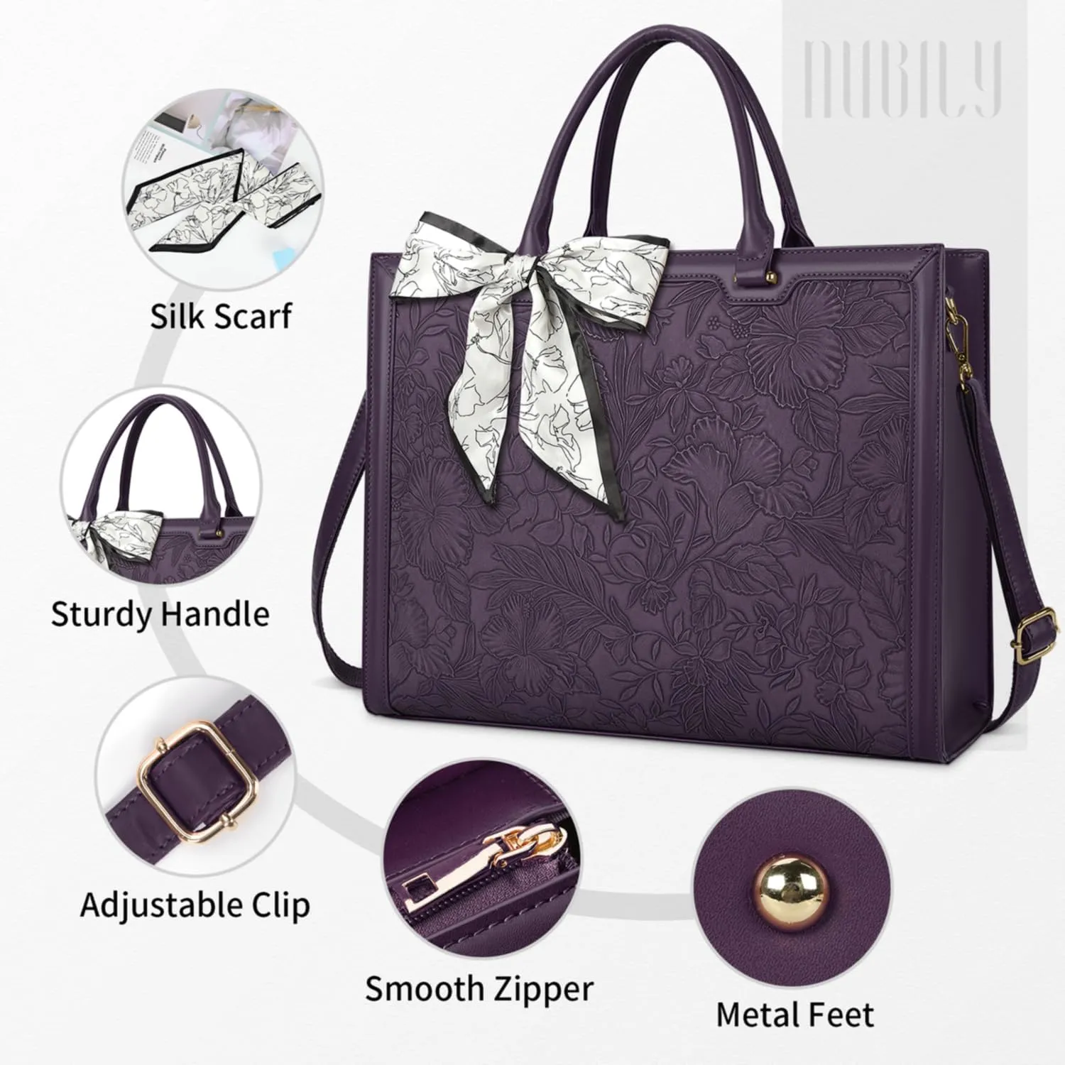 Laptop Bag for Women 15.6 Inch Laptop Tote Bag Waterproof Leather Computer Tote Bag Business Lightweight Office Briefcase Large Capacity Handbag Shoulder Bag Plum