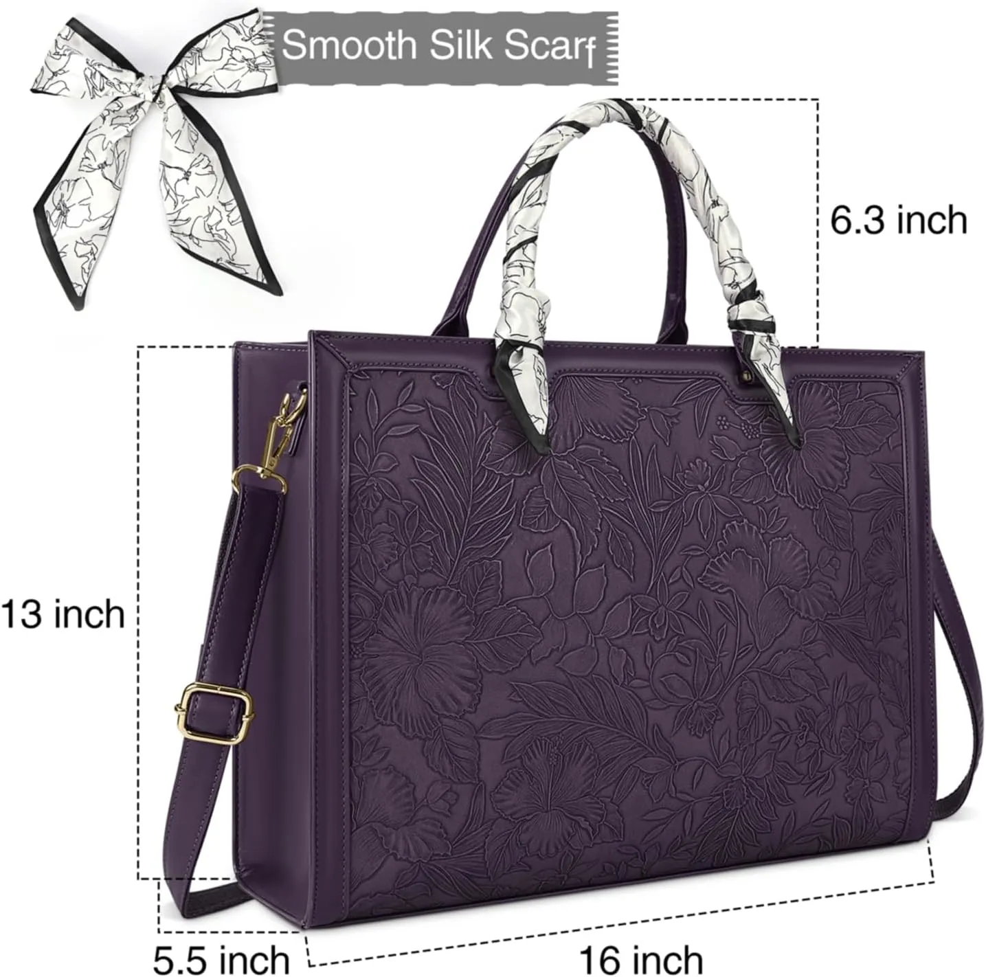 Laptop Bag for Women 15.6 Inch Laptop Tote Bag Waterproof Leather Computer Tote Bag Business Lightweight Office Briefcase Large Capacity Handbag Shoulder Bag Plum