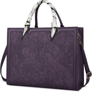 Laptop Bag for Women 15.6 Inch Laptop Tote Bag Waterproof Leather Computer Tote Bag Business Lightweight Office Briefcase Large Capacity Handbag Shoulder Bag Plum