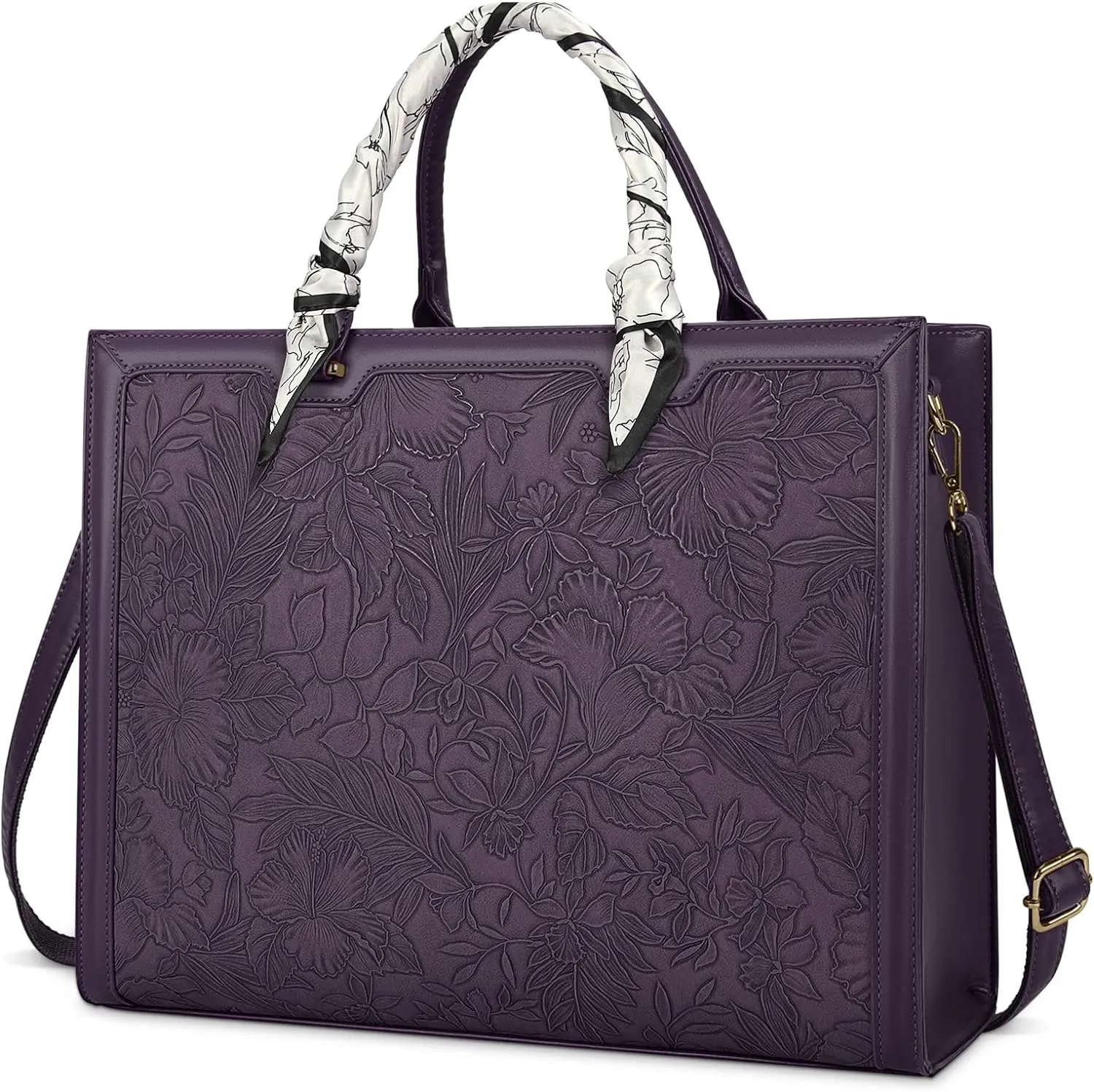 Laptop Bag for Women 15.6 Inch Laptop Tote Bag Waterproof Leather Computer Tote Bag Business Lightweight Office Briefcase Large Capacity Handbag Shoulder Bag Plum