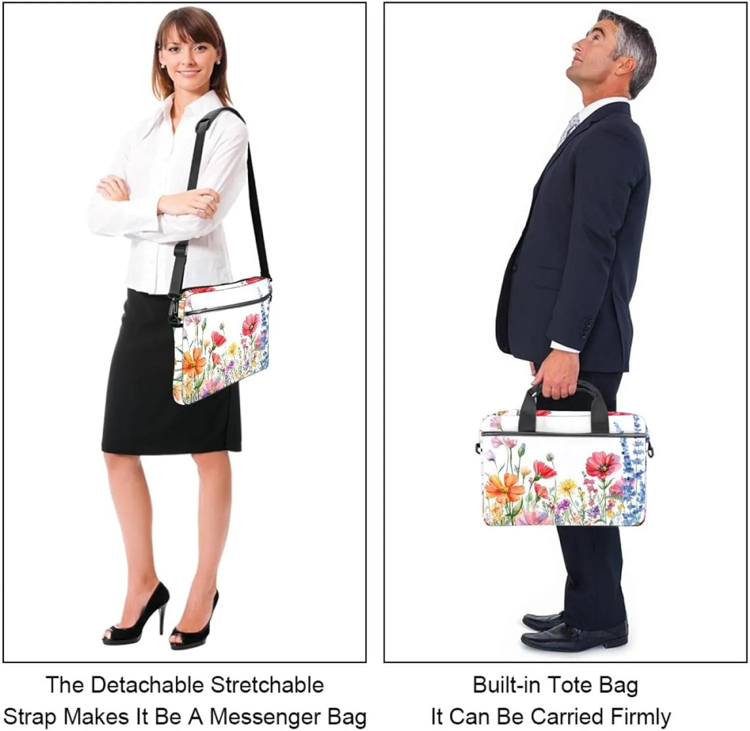 Laptop Bag Messenger Sleeve Watercolor Summer Flower Background Portable Tote Laptop Case Work Business Bag