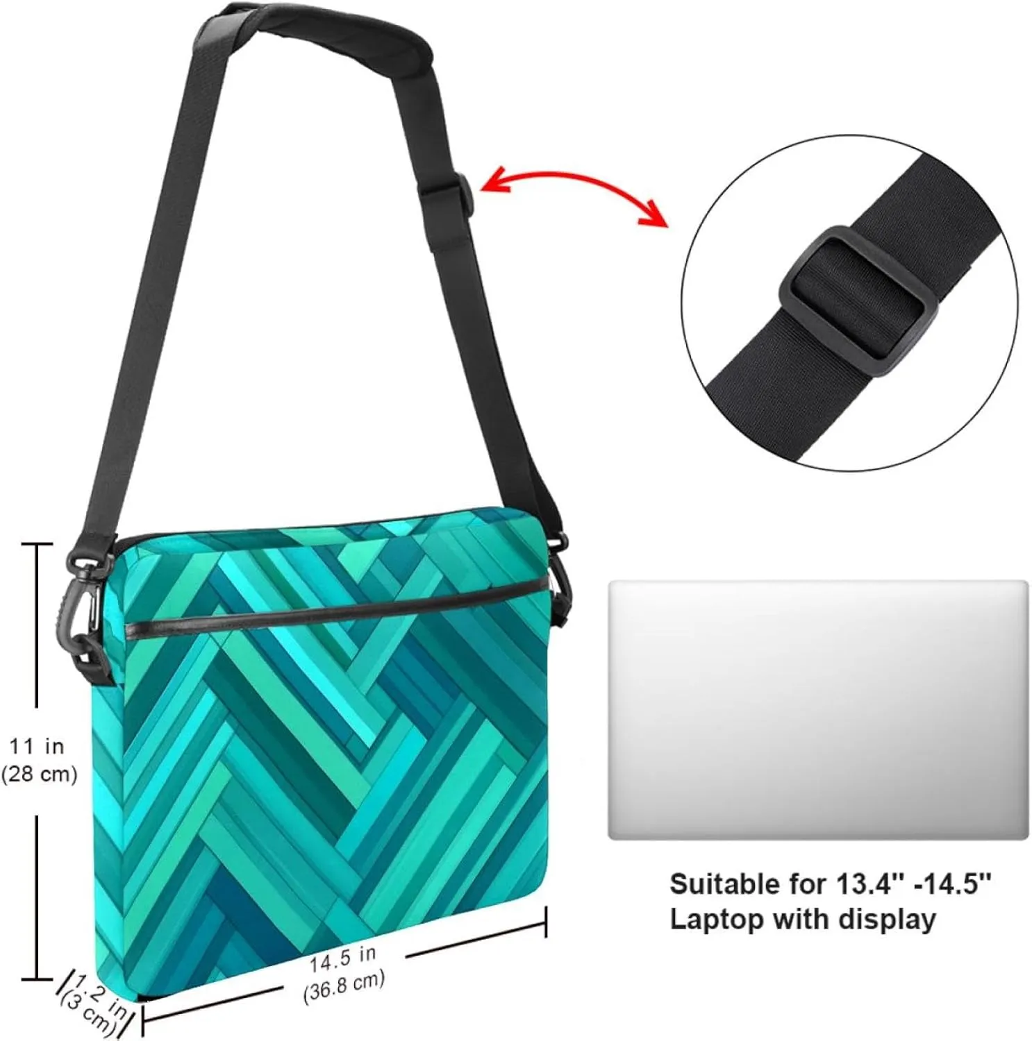 Laptop Shoulder Bag Silhouettes of Morning Forest Pine Trees Deer Padded Computer Briefcase for Adults, 13.4-14.5 Inch