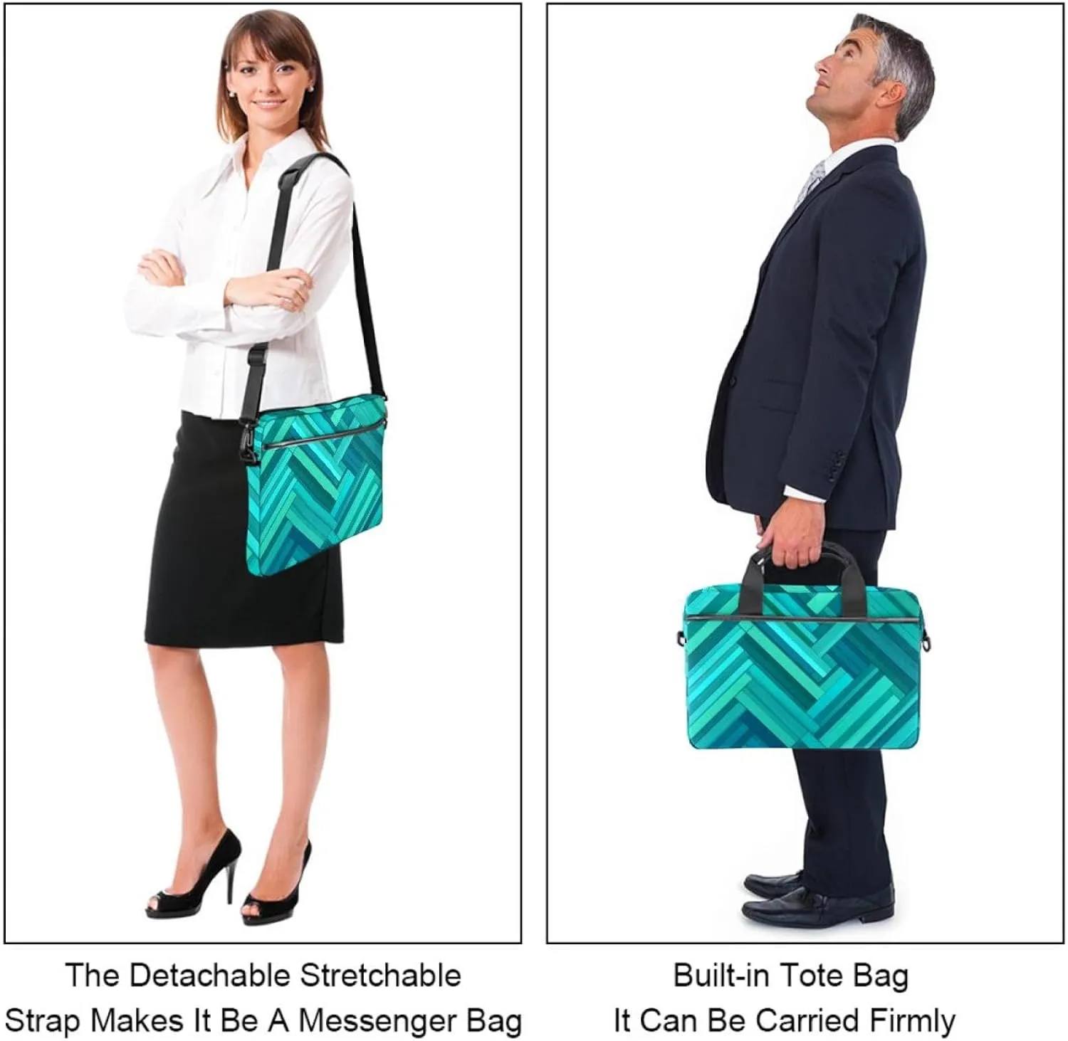 Laptop Shoulder Bag Silhouettes of Morning Forest Pine Trees Deer Padded Computer Briefcase for Adults, 13.4-14.5 Inch