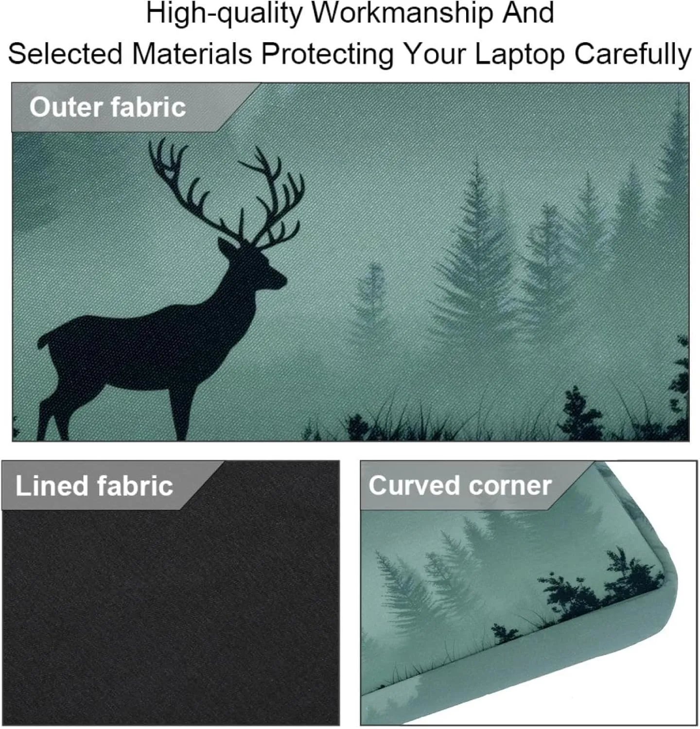 Laptop Shoulder Bag Silhouettes of Morning Forest Pine Trees Deer Padded Computer Briefcase for Adults, 13.4-14.5 Inch