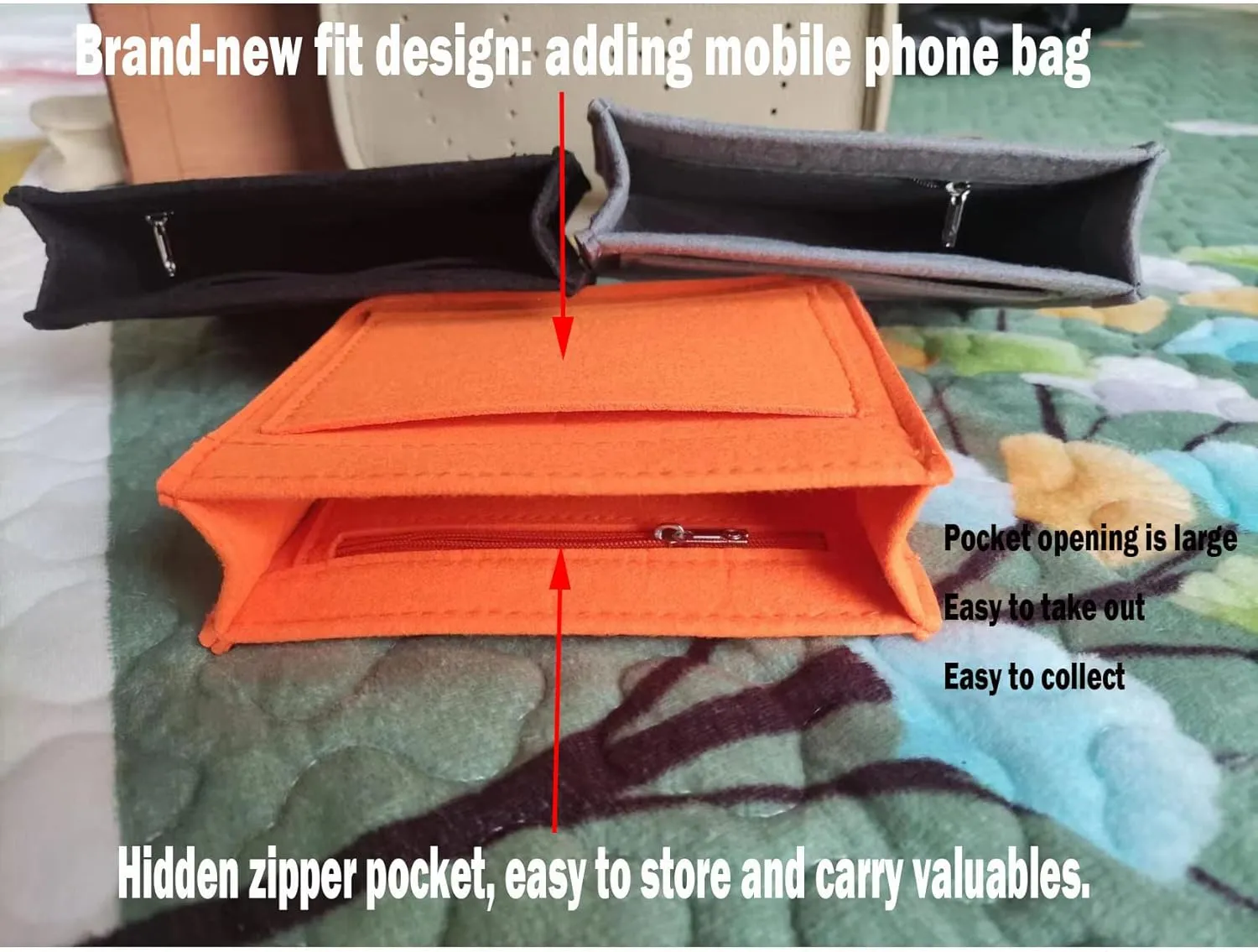 Lckaey Felt Organizer-for Hermes Evelyne III tpm pm gm Bag Insert Mini 16 29 33 Bag Purse Organizer Y003 Orange-L