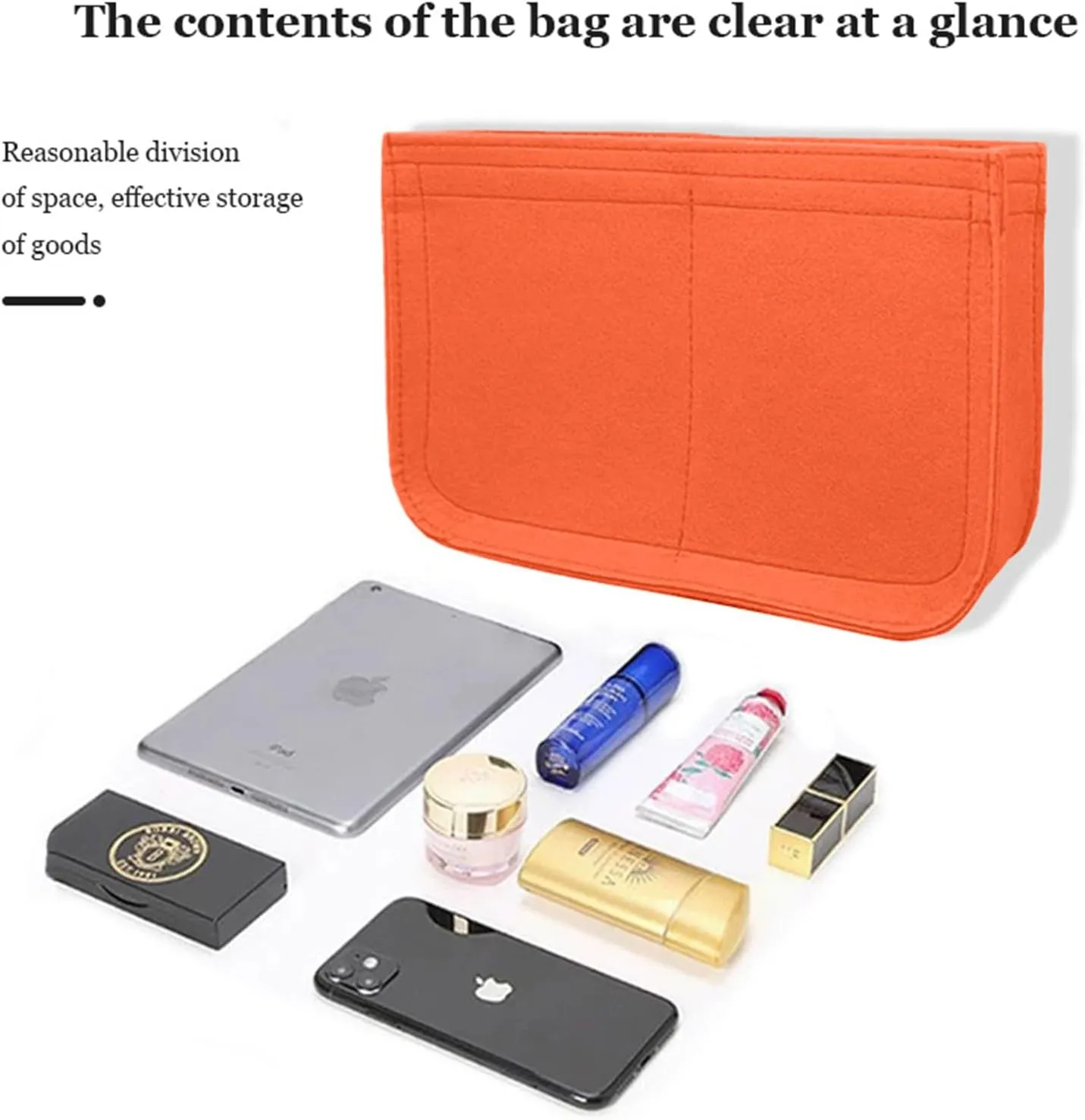Lckaey Felt Organizer-for Hermes Evelyne III tpm pm gm Bag Insert Mini 16 29 33 Bag Purse Organizer Y003 Orange-L