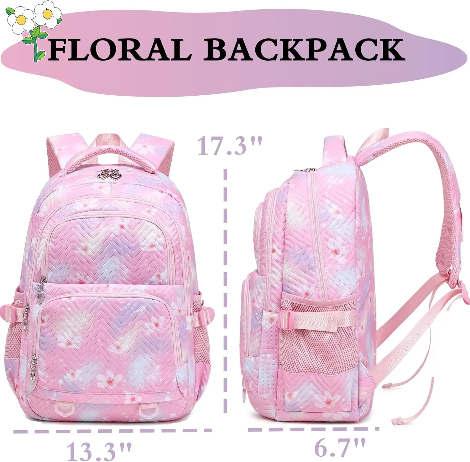 Leaper Stylish Floral Travel Backpack for Women Laptop Backpack Water-Resistant Bookbags College Bags Fits 15.6 Inch Laptop Black