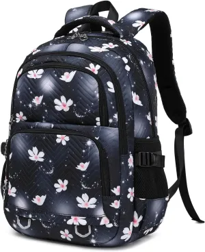Leaper Stylish Floral Travel Backpack for Women Laptop Backpack Water-Resistant Bookbags College Bags Fits 15.6 Inch Laptop Black