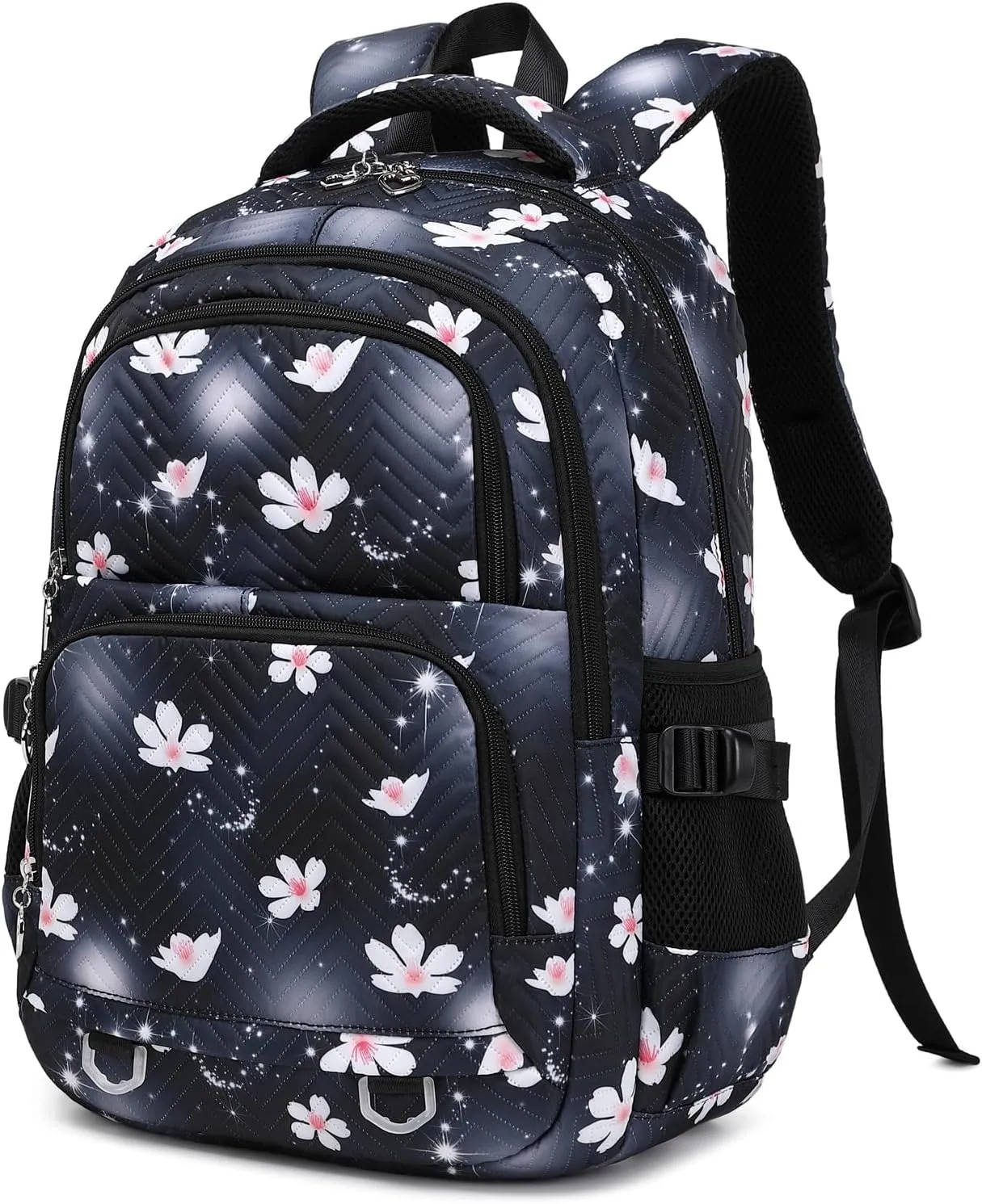 Leaper Stylish Floral Travel Backpack for Women Laptop Backpack Water-Resistant Bookbags College Bags Fits 15.6 Inch Laptop Black