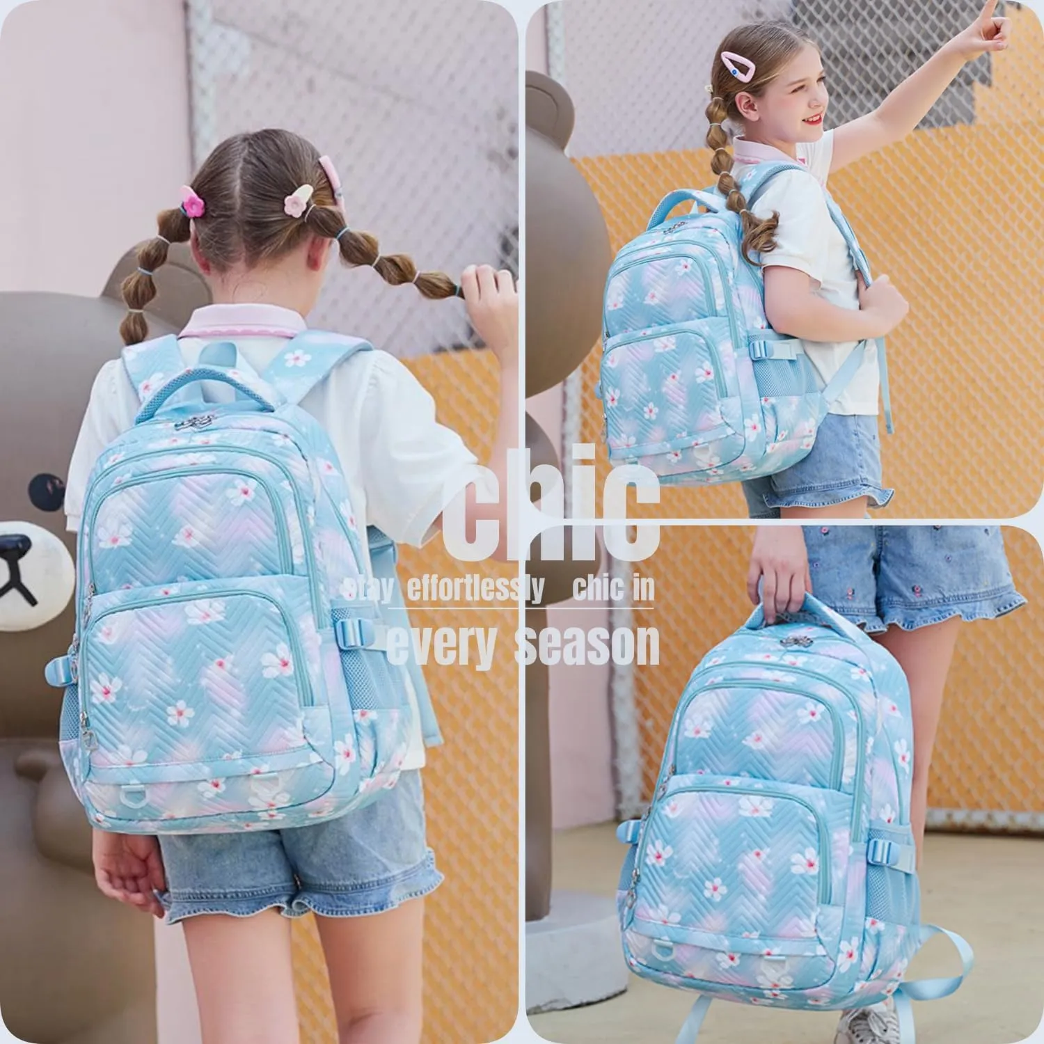 Leaper Stylish Floral Travel Backpack for Women Laptop Backpack Water-Resistant Bookbags College Bags Fits 15.6 Inch Laptop Blue
