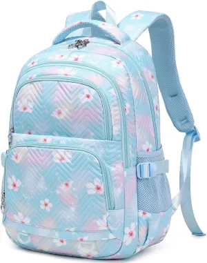 Leaper Stylish Floral Travel Backpack for Women Laptop Backpack Water-Resistant Bookbags College Bags Fits 15.6 Inch Laptop Blue