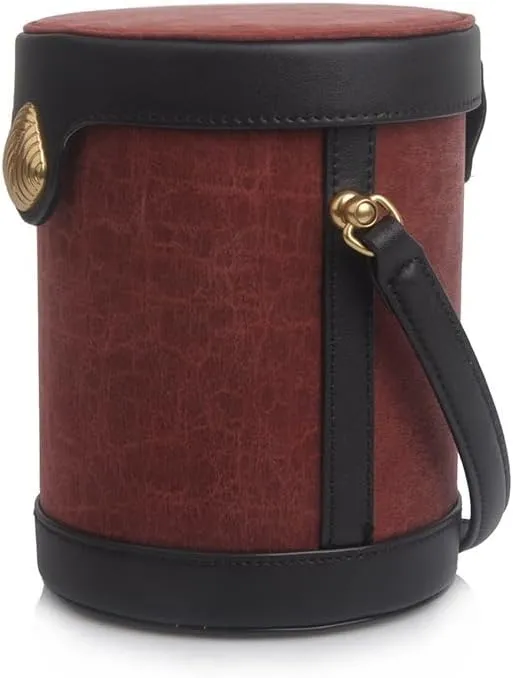Leather Cowhide Bucket Bag Crossbody Bag for Women Fashion Cylinder Clutch Bag Tassel Handbag