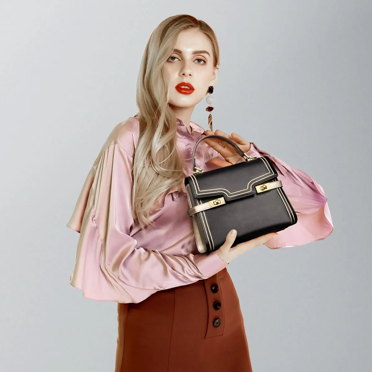 Leather Crossbody Handbags for Women, Ladies Top Handle Bags with Adjustable Shoulder Strap