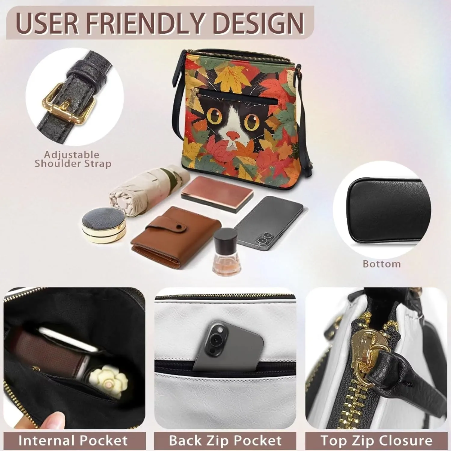 Leather Purses for Women, Leather Hobo Bags for Women Travel Sling Purse Triple Zippered Pockets Shoulder Bag