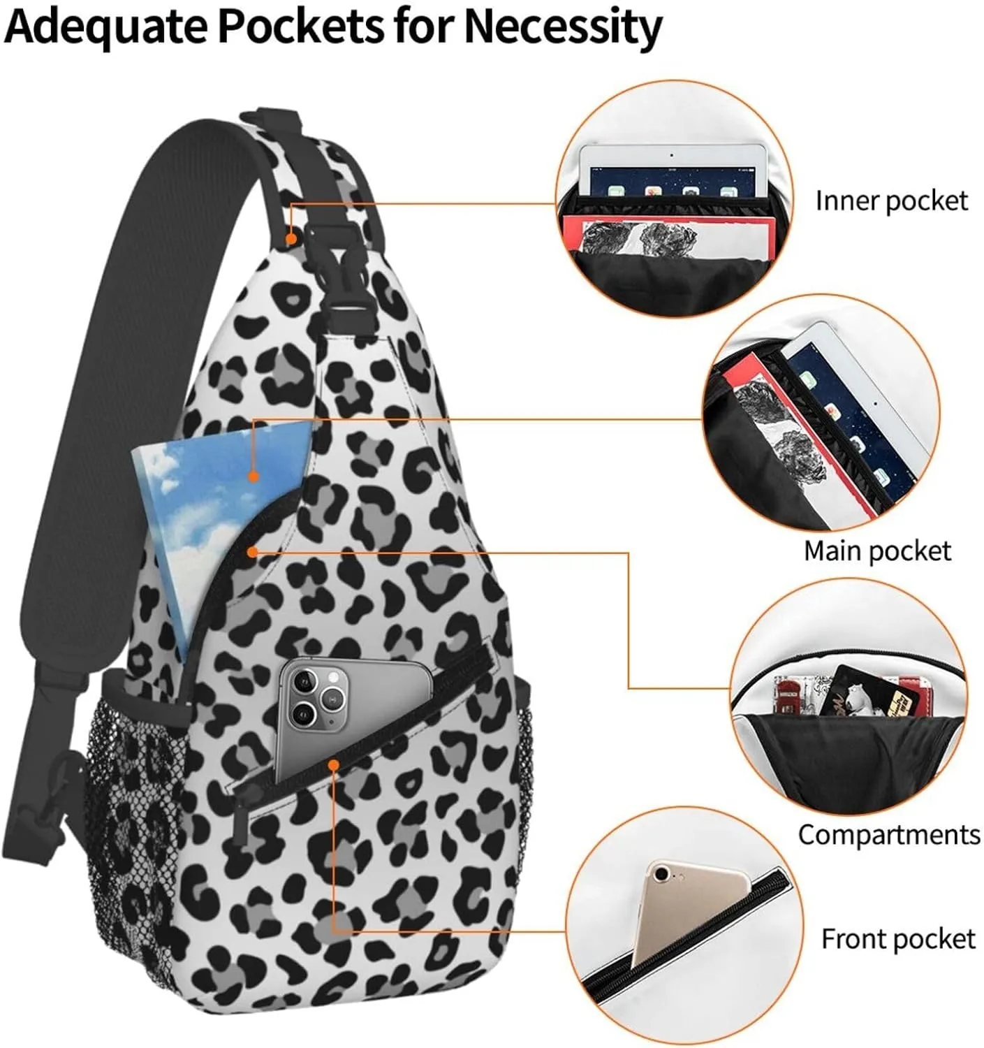 Leopard Print Sling Bag for Women Men Abstract Snow Leopard Spots Pattern Crossbody Backpack Cute Wild Animal Skin Texture Sling Backpack Casual Shoulder Bag Gym Travel Hiking Daypack