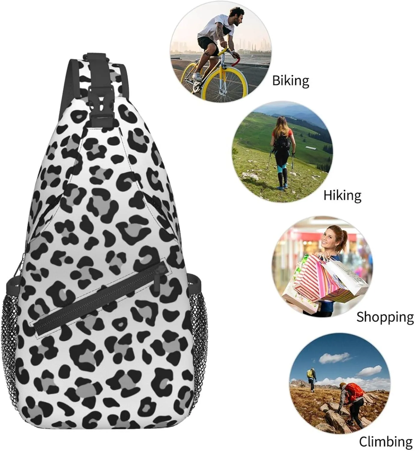 Leopard Print Sling Bag for Women Men Abstract Snow Leopard Spots Pattern Crossbody Backpack Cute Wild Animal Skin Texture Sling Backpack Casual Shoulder Bag Gym Travel Hiking Daypack